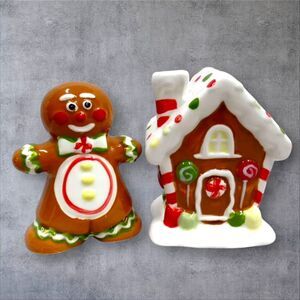 GINGERBREAD HOUSE & GINGERBREAD MAN Salt & Pepper Shaker Set - CHRISTMAS